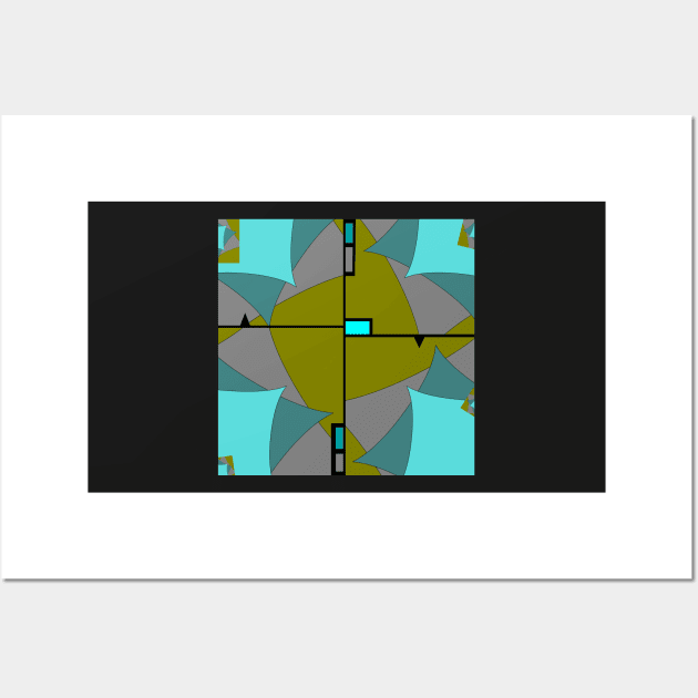 Geometric crossing. Abstract pattern in olive, black, grey, aqua blue and jade Wall Art by innerspectrum